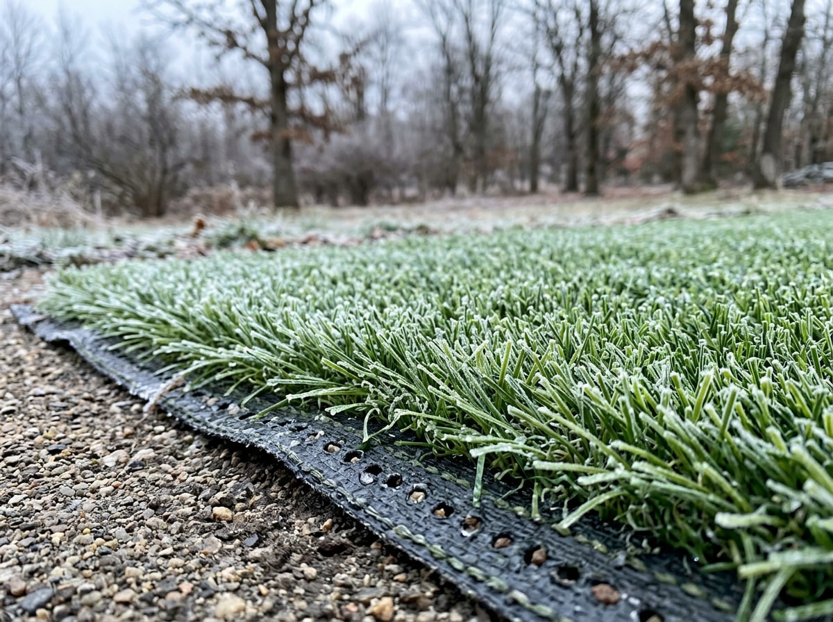 Frost-resistant artificial turf yard in Osceola, Wisconsin during early spring thaw