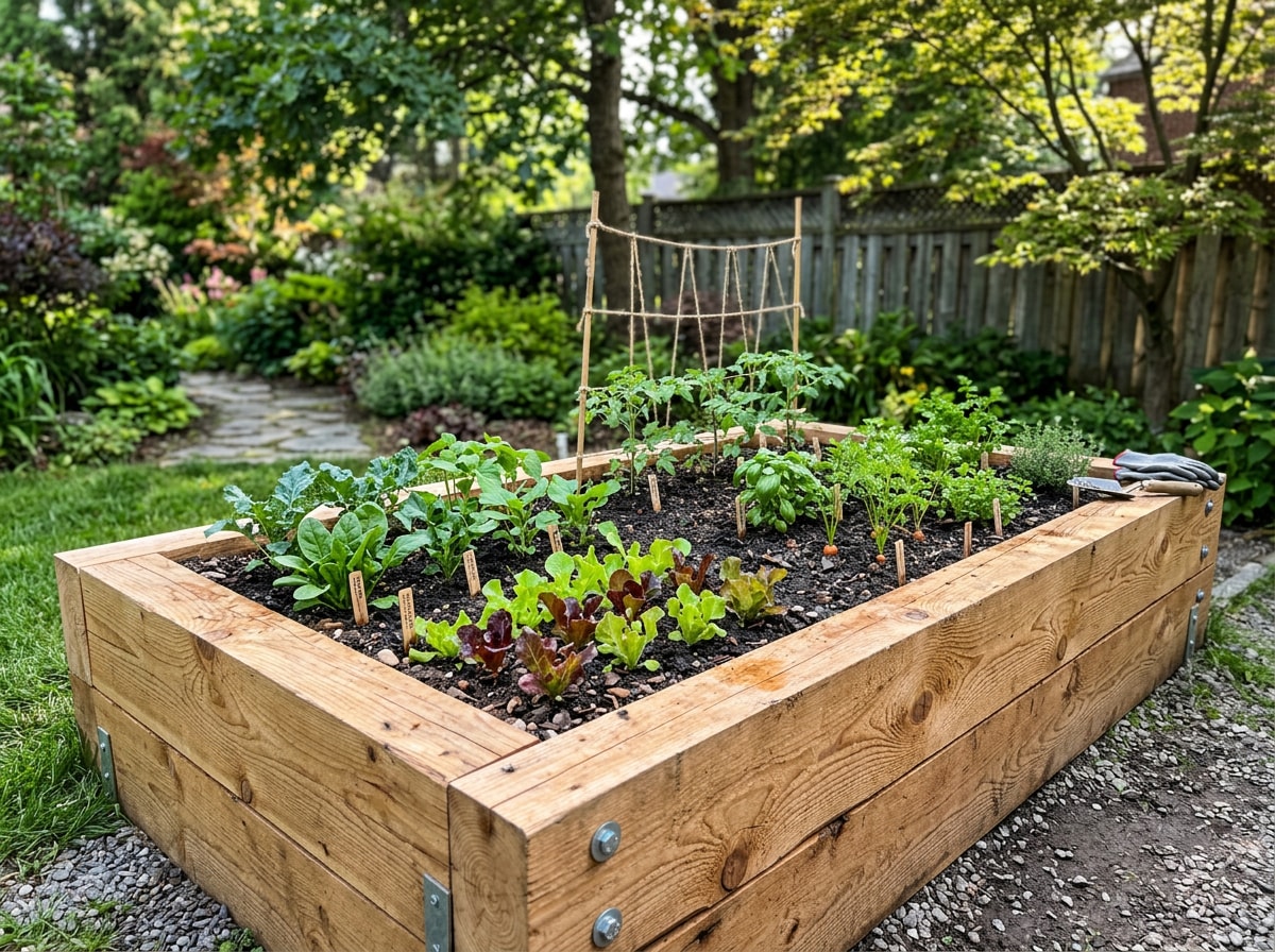 Cedar raised garden bed timbers showing natural wood grain and rot resistance