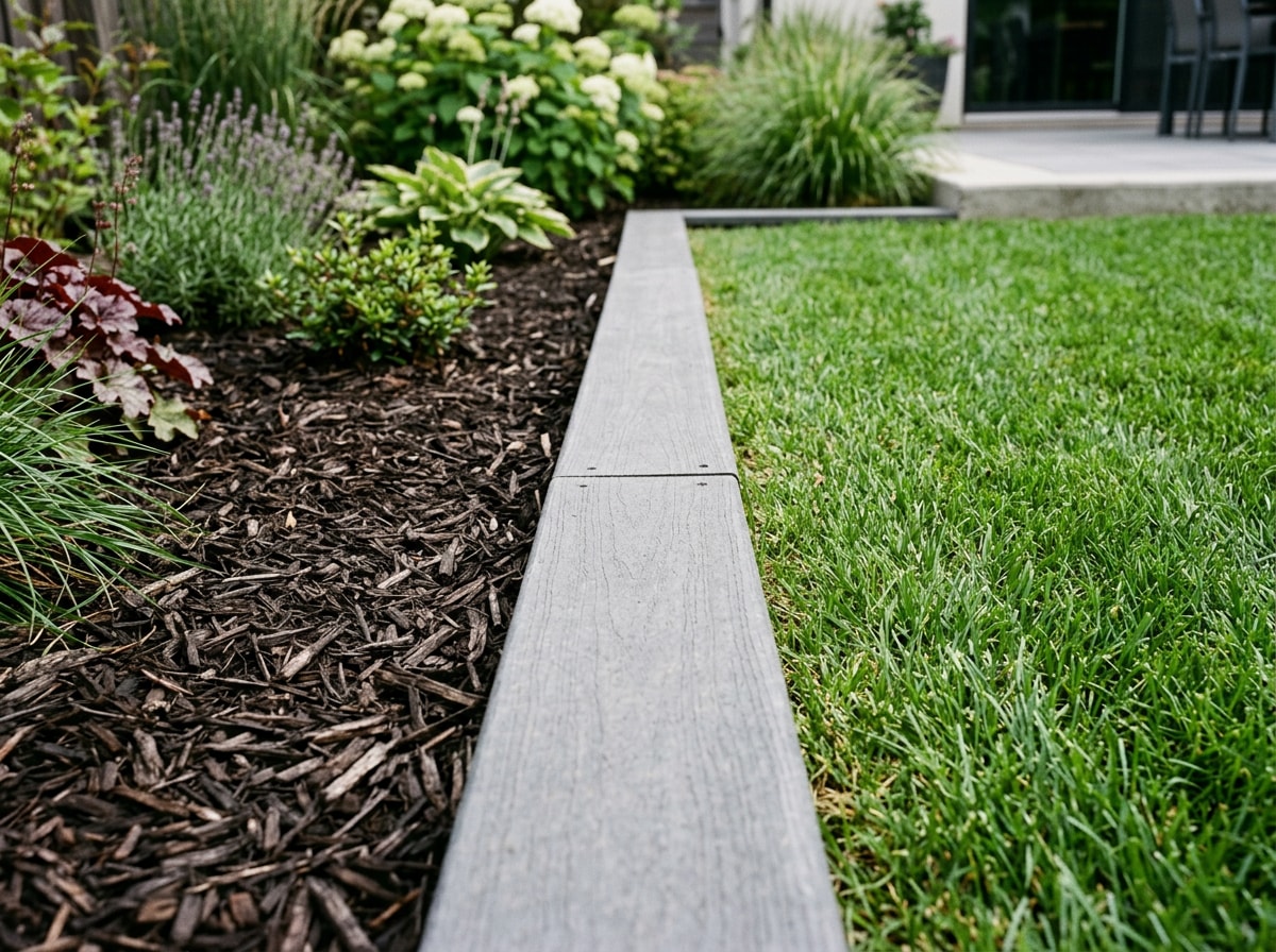 Recycled plastic composite landscape timber used for a low-maintenance garden border