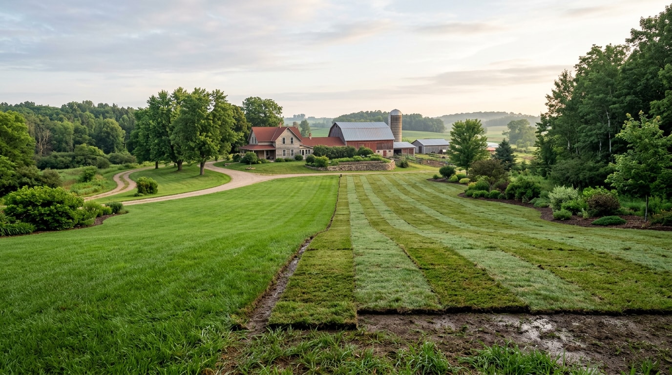 Freshly installed residential sod lawn in Polk County, WI
